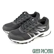 【GREEN PHOENIX】男 運動鞋 休閒鞋 綁帶 撞色 漸層 透氣 網布 JP26 黑色