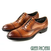 【GREEN PHOENIX】男 紳士皮鞋 商務皮鞋 牛津鞋 橫飾 布洛克 雕花 全真皮 EU44 棕色