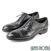【GREEN PHOENIX】男 紳士皮鞋 商務皮鞋 牛津鞋 橫飾 布洛克 雕花 全真皮 EU41 黑色