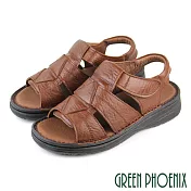 【GREEN PHOENIX】男 涼鞋 幾何圖形 全真皮 手工 沾黏式 寬楦 厚底 台灣製 US10 咖啡色