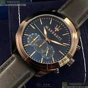 MASERATI瑪莎拉蒂精品錶,編號：R8871612008,46mm圓形古銅色精鋼錶殼寶藍色錶盤真皮皮革咖啡色錶帶