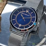 MASERATI瑪莎拉蒂精品錶,編號：R8853118507,34mm圓形銀精鋼錶殼寶藍色貝母錶盤米蘭銀色錶帶