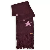 COACH 星星圖案羊毛針織流蘇圍巾-酒紅