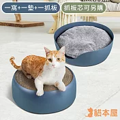 貓本屋 四季通用 兩用貓窩(貓抓板+毛絨墊) 可重覆使用 墨藍