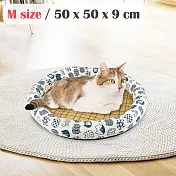 貓本屋 日式和風寵物涼蓆墊【M號】50x50cm 白底藍貓