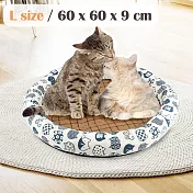 貓本屋 日式和風寵物涼蓆墊【L號】60x60cm 白底藍貓