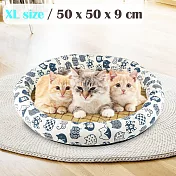 貓本屋 日式和風寵物涼蓆墊【XL號】66x66cm 白底藍貓