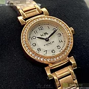 COACH蔻馳精品錶,編號：CH00030,24mm圓形玫瑰金精鋼錶殼白色錶盤精鋼玫瑰金色錶帶