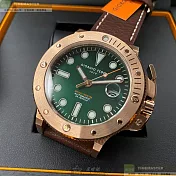 Giorgio Fedon 1919喬治飛登精品錶,編號：GF00017,46mm圓形玫瑰金精鋼錶殼墨綠色錶盤真皮皮革咖啡色錶帶