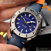 Giorgio Fedon 1919喬治飛登精品錶,編號：GF00018,46mm圓形銀精鋼錶殼寶藍色錶盤真皮皮革寶藍錶帶