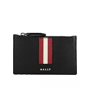 BALLY Tenley 紅白條紋防刮牛皮拉鍊卡片夾/零錢包 (黑色)