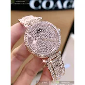 COACH蔻馳精品錶,編號：CH00033,34mm圓形玫瑰金精鋼錶殼玫瑰金色錶盤精鋼玫瑰金色錶帶