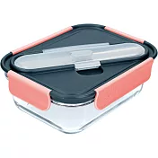《KitchenCraft》附餐具玻璃便當盒(綠粉900ml) | 環保餐盒 保鮮盒 午餐盒 飯盒