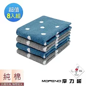 【MORINO】日本大和認證抗菌防臭MIT純棉花漾圓點方巾(8入組) 質感灰
