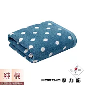 【MORINO】日本大和認證抗菌防臭MIT純棉花漾圓點浴巾/海灘巾(2入組) 丹寧藍