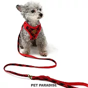 【PET PARADISE】寵物胸背帶-附牽繩 格紋紅 3S
