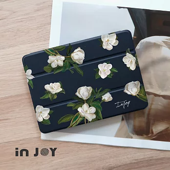 INJOYmall for iPad 8 2020 系列 Smart cover皮革平板保護套 附筆槽 柔白香氛花朵款