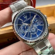 MASERATI瑪莎拉蒂精品錶,編號：R8853100009,44mm圓形銀精鋼錶殼寶藍色錶盤精鋼銀色錶帶