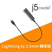 j5create Lightning to 3.5mm 高源高音質轉接器-JLA160 惡魔黑B