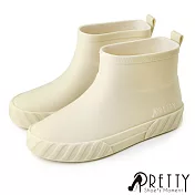 【Pretty】女 雨靴 雨鞋 短筒 霧面 防水 輪胎痕 EU37 米色