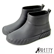 【Pretty】女 雨靴 雨鞋 短筒 霧面 防水 輪胎痕 EU36 黑色