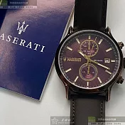 MASERATI瑪莎拉蒂精品錶,編號：R8871618006,42mm圓形古銅色精鋼錶殼桃紅紫錶盤真皮皮革咖啡色錶帶