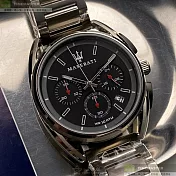 MASERATI瑪莎拉蒂精品錶,編號：R8873632003,42mm圓形銀精鋼錶殼黑色錶盤精鋼銀色錶帶