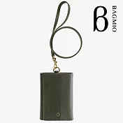 BAGMIO authentic 系列牛皮4卡三折式短夾(附皮背帶)-橄欖綠