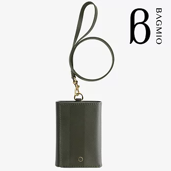 BAGMIO authentic 系列牛皮4卡三折式短夾(附皮背帶)-橄欖綠