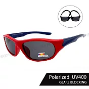 【SUNS】兒童彈力休閒運動太陽眼鏡 寶麗來鏡片 抗UV400 紅框藍腳
