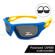 【SUNS】兒童彈力帥氣運動太陽眼鏡 寶麗來鏡片 抗UV400 淺藍框黃腳