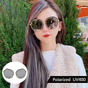 韓流偏光太陽眼鏡 菱格紋時尚圓框墨鏡 抗UV400 防眩光 3149 灰框白水銀