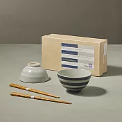 有種創意 - 日本美濃燒 - 線條夫妻碗禮盒組 - 附筷(4件式)