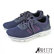 【Pretty】女 休閒鞋 運動鞋 雙色 飛線編織 線條感 綁帶 平底 JP23 藍色