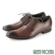 【GREEN PHOENIX】男 紳士皮鞋 商務皮鞋 牛津鞋 漸層 渲染 雕花 全真皮 EU40 深咖色