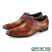 【GREEN PHOENIX】男 紳士皮鞋 商務皮鞋 牛津鞋 漸層 布洛克 雕花 全真皮 EU41 棕色