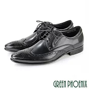 【GREEN PHOENIX】男 紳士皮鞋 商務皮鞋 牛津鞋 漸層 布洛克 雕花 全真皮 EU40 黑色