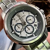 MASERATI瑪莎拉蒂精品錶,編號：R8873621006,44mm圓形銀精鋼錶殼槍灰藍錶盤精鋼銀色錶帶