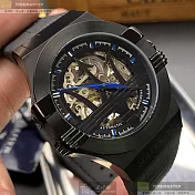MASERATI瑪莎拉蒂精品錶,編號：R8821108009,42mm六角形黑精鋼錶殼黑色錶盤真皮皮革深黑色錶帶
