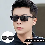 【SUNS】時尚TR90輕量寶麗來偏光太陽眼鏡 方框男款墨鏡 防眩光 抗UV400 9158 亮黑框灰片