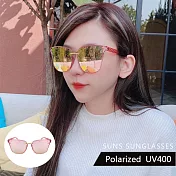 歐美時尚大框偏光太陽眼鏡 獨特菱格紋鏡腳 抗UV400 防眩光 3192 粉框粉水銀