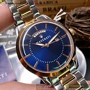 MASERATI瑪莎拉蒂精品錶,編號：R8853125001,40mm圓形玫瑰金精鋼錶殼寶藍色錶盤精鋼金銀相間錶帶