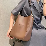 O-ni O-ni 新款頭層牛皮編織帶高級時尚百搭軟質水桶包(bag-407) 棕色