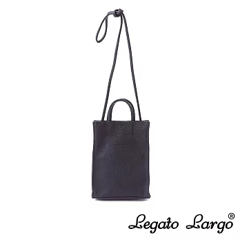 Legato Largo Lineare 復古紋理皮革迷你托特斜背包- 黑色