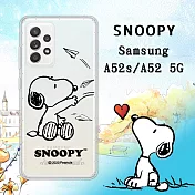 史努比/SNOOPY 正版授權 三星 Samsung Galaxy A52s / A52 5G 漸層彩繪空壓手機殼(紙飛機)
