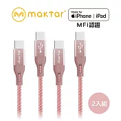 Maktar【2入組】 USB-C to USB-C 強韌編織快充傳輸線 玫瑰金