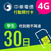 【門號申辦】中華電信4G預付卡學生暢遊包30日