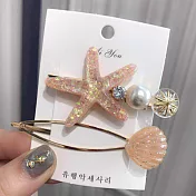 【L.Elegant】韓版海星貝殼珍珠2件套髮夾M64  橘色
