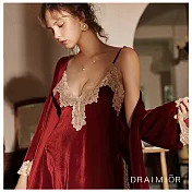 久慕雅黛 DRAIMIOR水溶蕾絲華麗絲絨睡衣組。(三色) 酒紅色