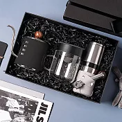 【PO:Selected】丹麥手沖咖啡三件禮盒組(咖啡壺-黑/玻璃杯240ml-灰/咖啡磨2.0)
